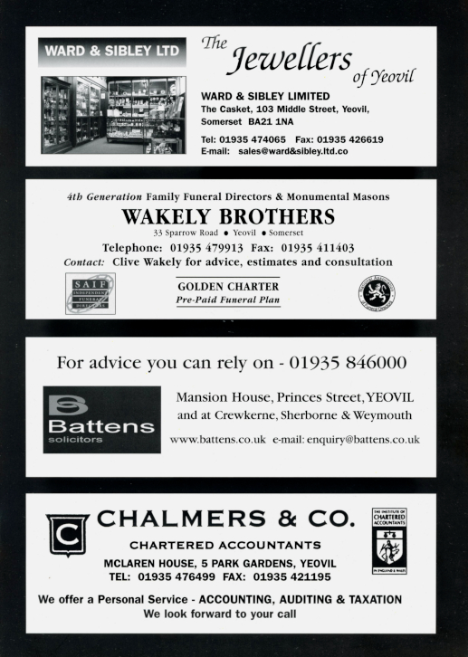 Inside Back Cover: Sponsors Ward & Sibley, Wakely Brothers, Battens Solicitors, Chalmers & Co