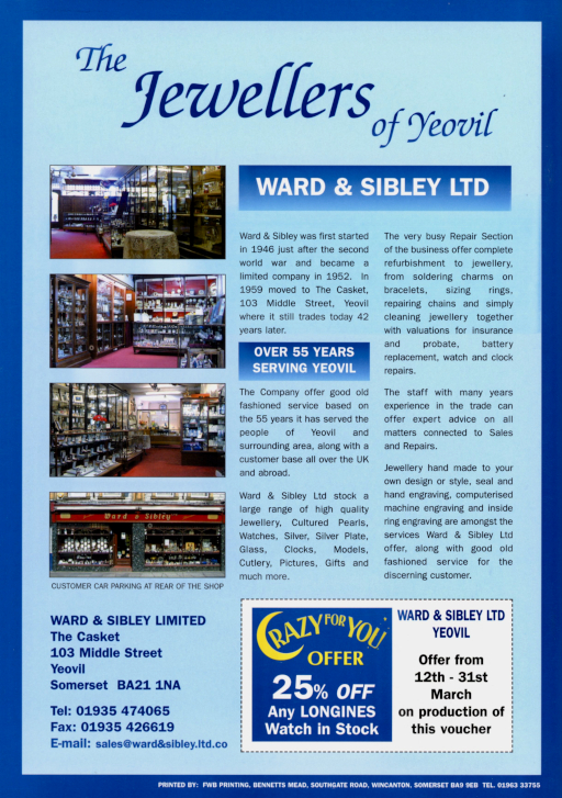Back Cover: Ward & Sibley - The Jewellers of Yeovil