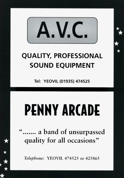 Pg 08: AVC Sound Equipment; Penny Arcade Band