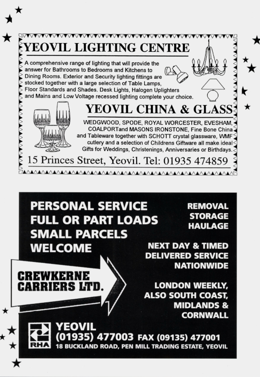 Pg 14: Yeovil Lighting Centre; Crewkerne Carriers (Yeovil)