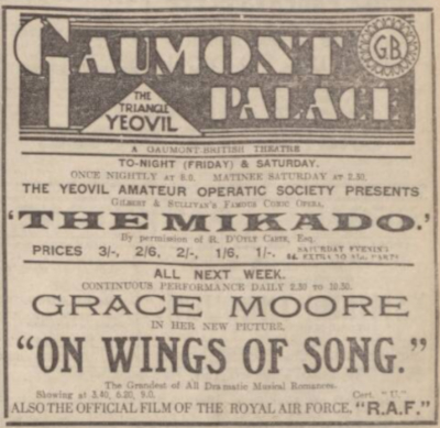 Western Gazette advertisement for 'The Mikado'