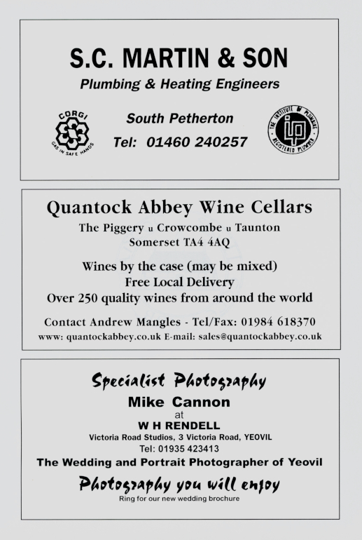 Pg 23: S C Martin & Sons (Plumbing & Heating Engineers), Quantock Abbey Wine Cellars, Mike Cannon (Specialist photography at W H Rendell)