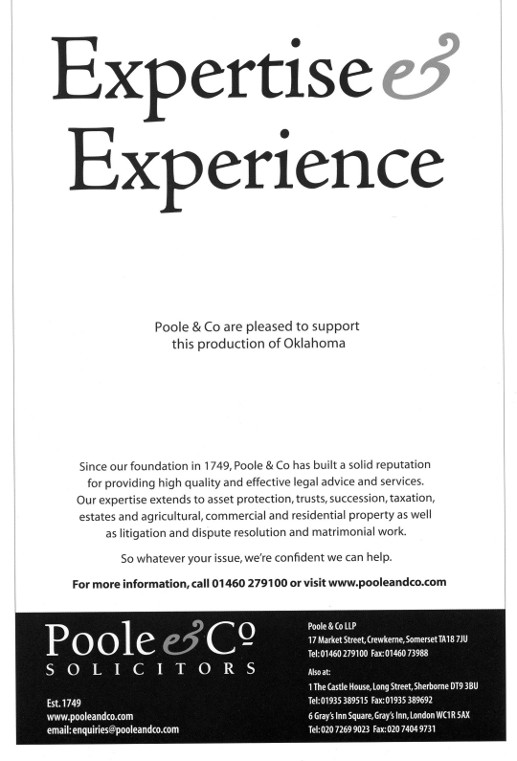 Inside Back Cover - Sponsored by Poole & Co, Solicitors, Crewkerne