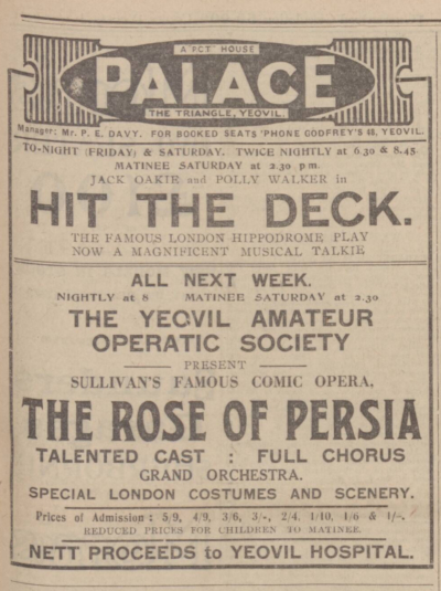 Advertisement for the Palace Theatre and 'Rose of Persia'