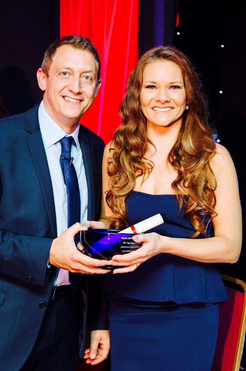 Jennifer Holland-Brewer receiving her award for Best Supporting Actress (Musical) Jennifer Holland-Brewer