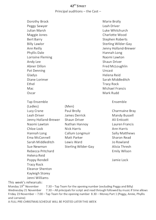 Cast as at 18th November 2018