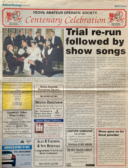 YAOS Centenary Celebration feature in the Western Gazette 26 September 2002