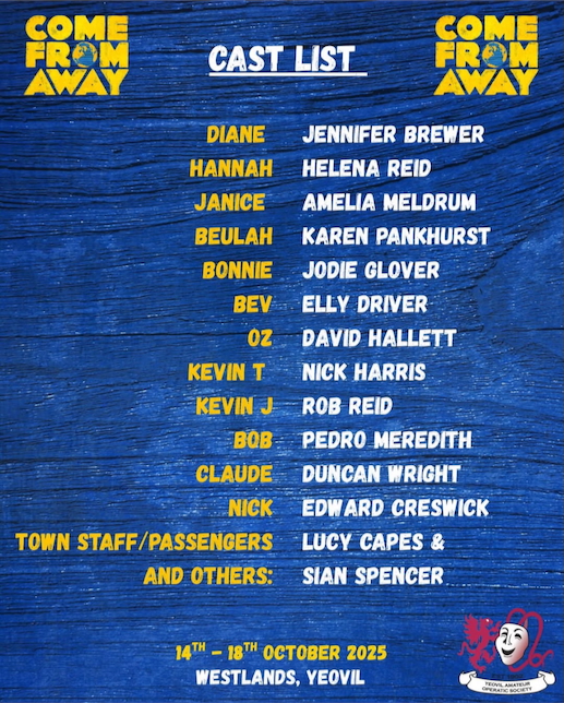 Cast List for the YAOS production of 'Come From Away'
