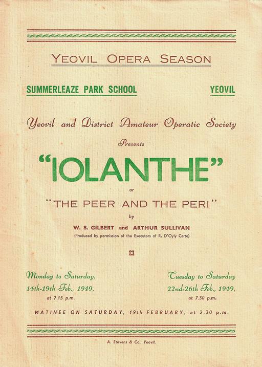 YAOS 1949 Production 'Iolanthe' (Programme Cover) Front Cover