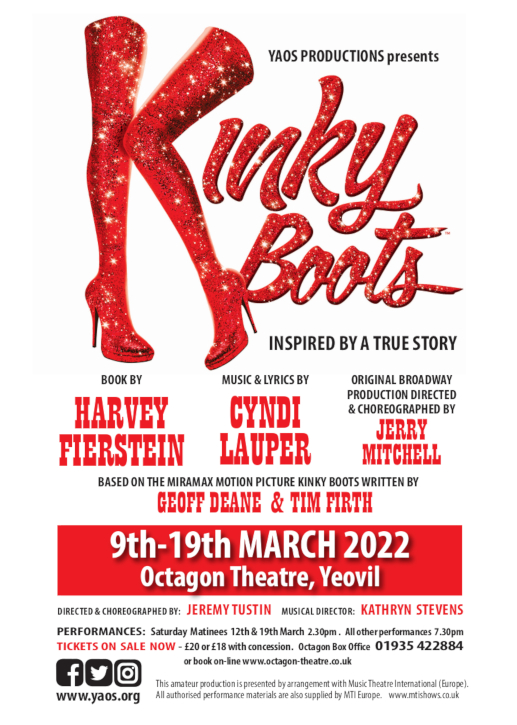 Poster for the YAOS 2022 production of 'Kinky Boots'