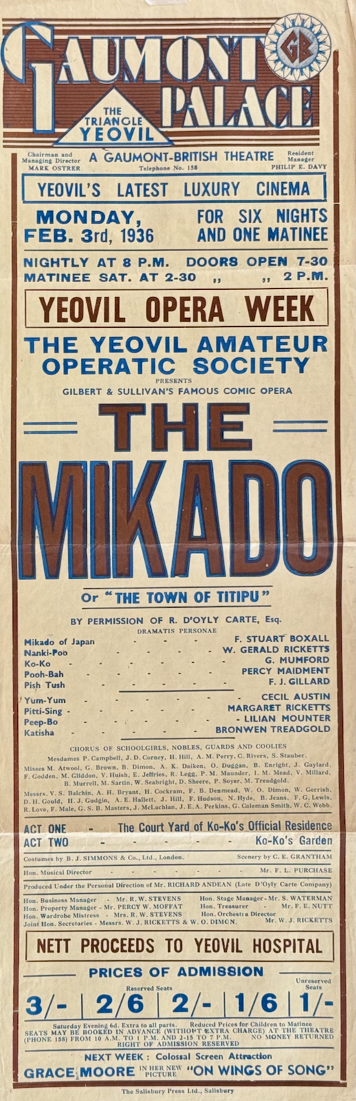 Poster for the YAOS 1936 production of 'The Mikado'