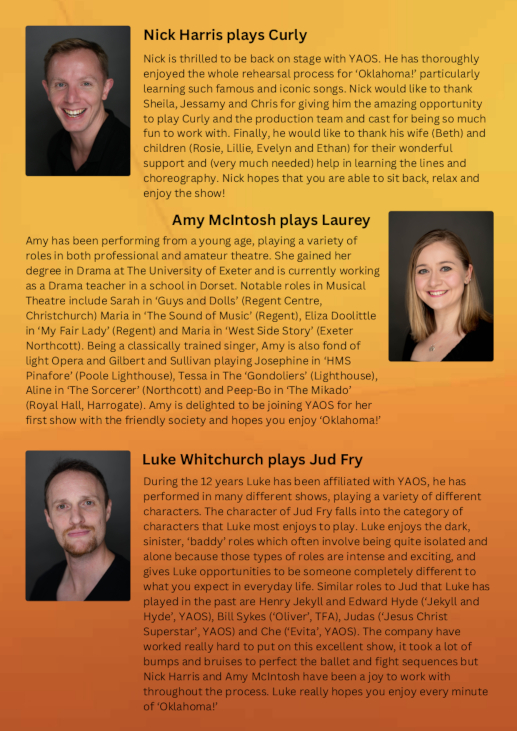 Pg 11 - Nick Harris plays Curly, Amy McIntosh plays Laurey, Luke Whitchurch plays Jud Fry