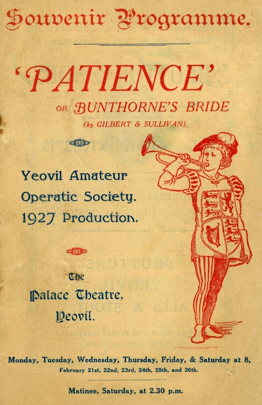 YAOS 1927 Production 'Patience' - Programme Front Cover