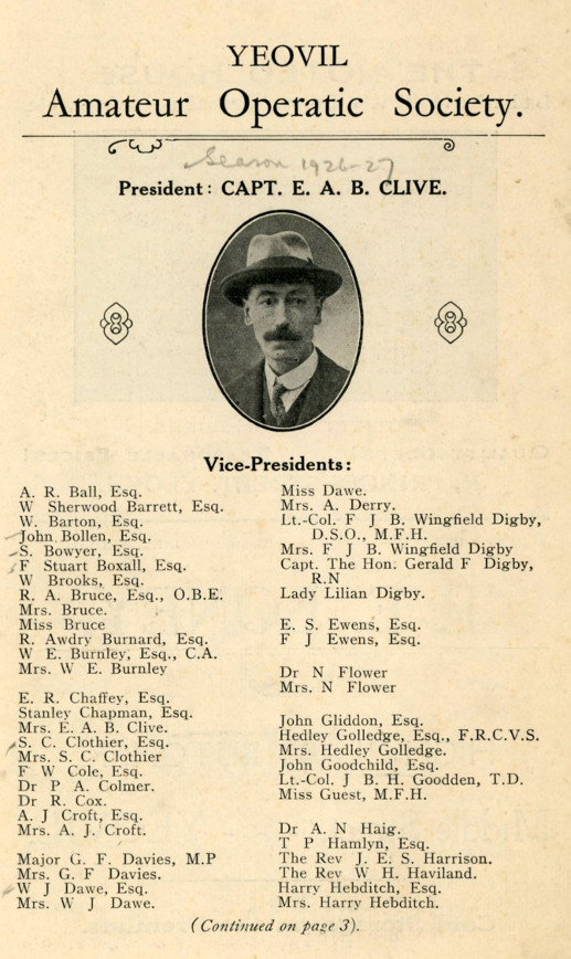 Page 01 (President: Capt E A B Clive)