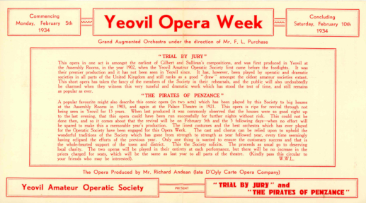 Centre page of poster for 1934 'Yeovil Opera Week'