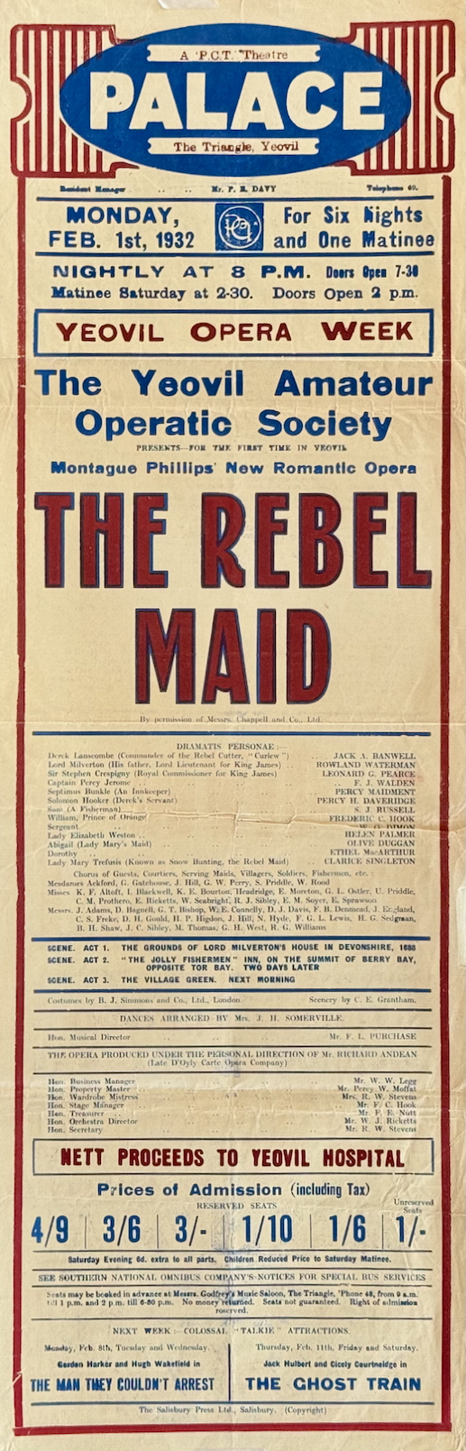 Poster for the YAOS 1932 production of 'The Rebel Maid'