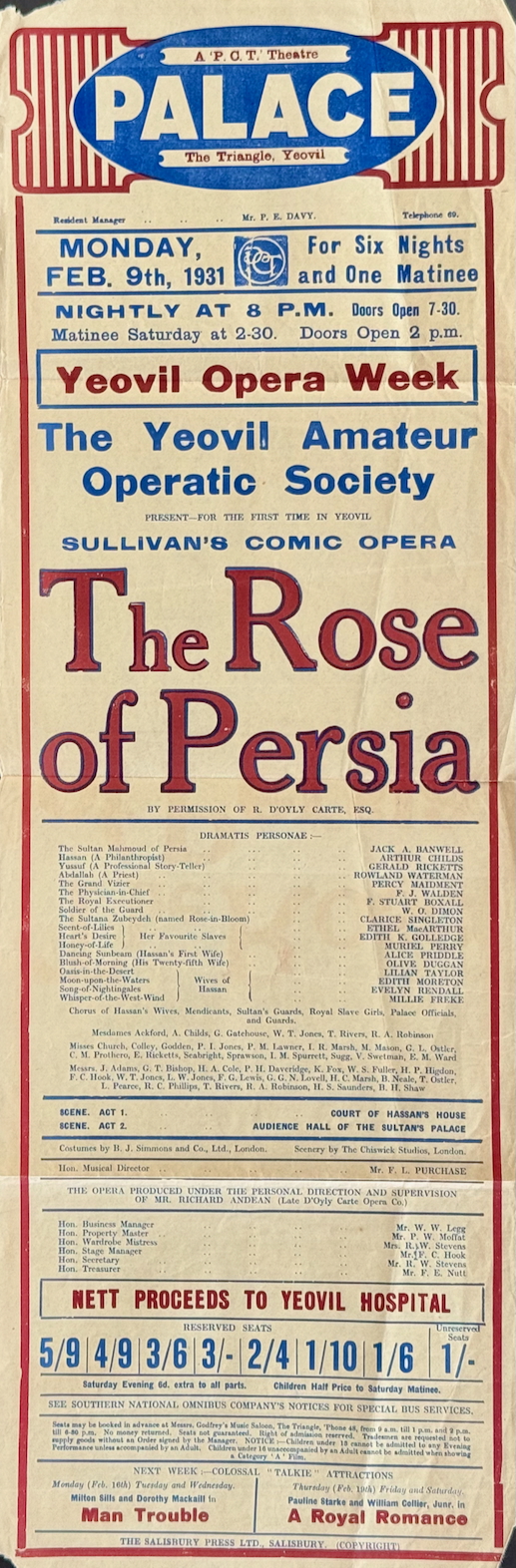 Poster for the YAOS 1931 production of 'The Rose of Persia'