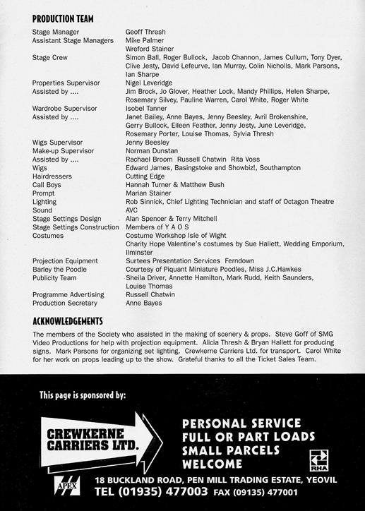 Page 13 Sweet Charity Programme: Page 13