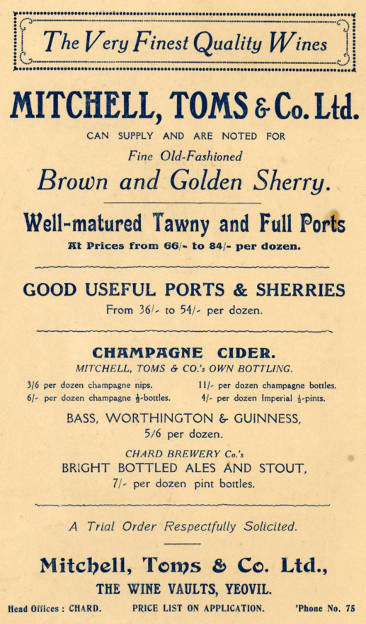Inside Front Cover - Mitchell Toms & Co Ltd, The Wine Vaults, Yeovil